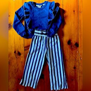 Max Studio Kids Navy Blue Frill Sweatshirt and Matching Navy and White Pants.